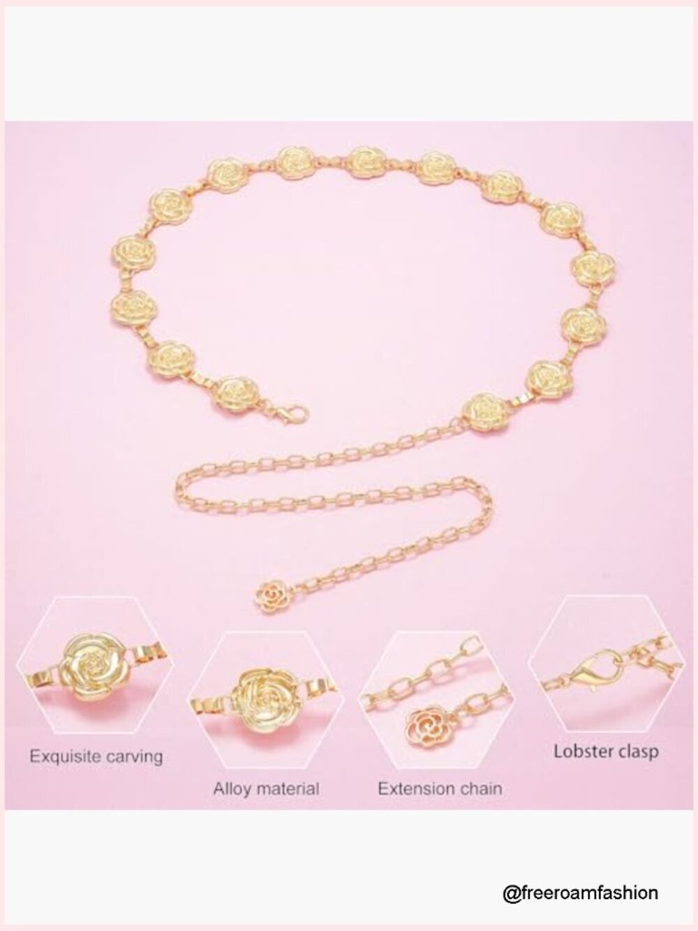 Adjustable Flower Waist Chain Belt for Dresses Gold - Picture 5 of 6